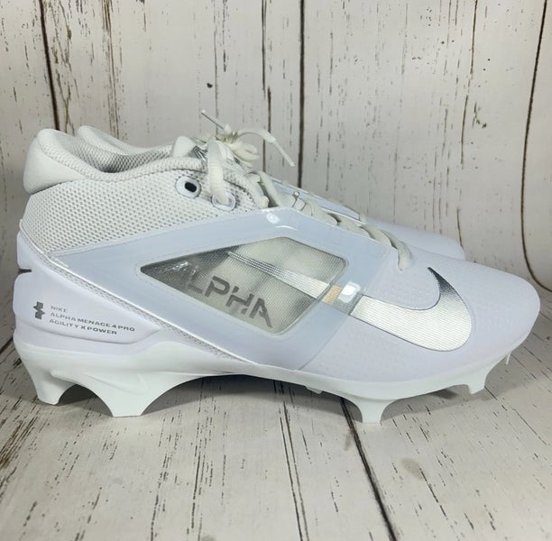 Nike Alpha Menace 4 Pro White-Silver Football Cleats Mens Size 8 FD7037-101