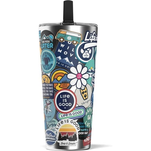 Life is Good 25oz Stainless Steel Insulated Tumbler tropical stickers pattern
