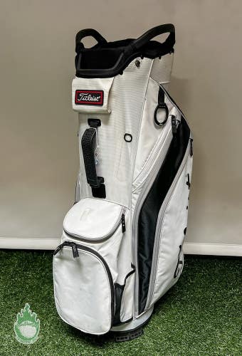 Used Titleist Golf Club Cart/Carry Bag 14-Way Divided 10 Pockets White & Black