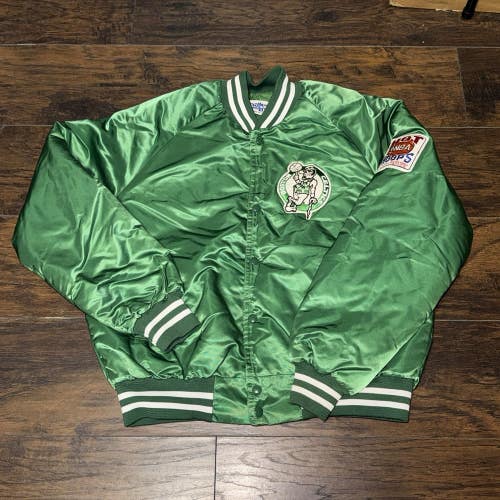 Boston Celtics Chalk Line Vtg 80s 90s Satin Bomber Jacket Spell Out Hot Hoops Lg