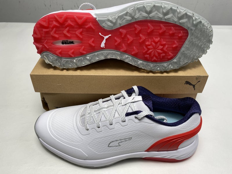 Puma Alphacat Nitro Golf Shoes White Red Navy Blue Men's SZ 9.5 (378692 02)