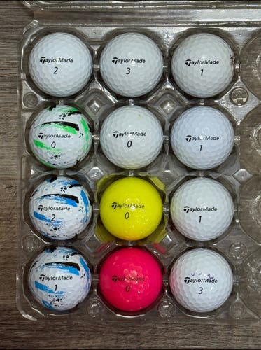 12 TaylorMade SpeedSoft Golf Balls, A Few with Ink Design
