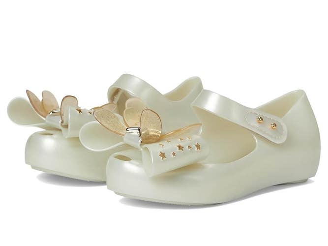 Mini Melissa Ultragirl Star II Flats Toddler US 6C White Metallic Bow QLW818