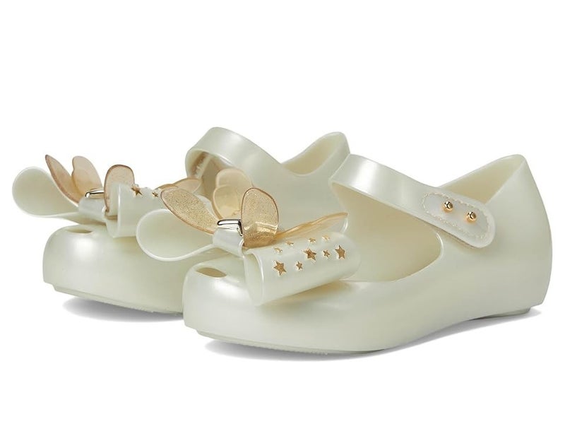 Mini Melissa Ultragirl Star II Flats Toddler US 6C White Metallic Bow QLW818