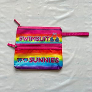 3C4G Pink Rainbow 2 in 1 Wet/Dry Stuff Bag swimsuit sunnies rare color pattern