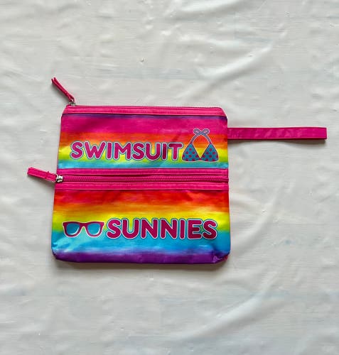 3C4G Pink Rainbow 2 in 1 Wet/Dry Stuff Bag swimsuit sunnies rare color pattern
