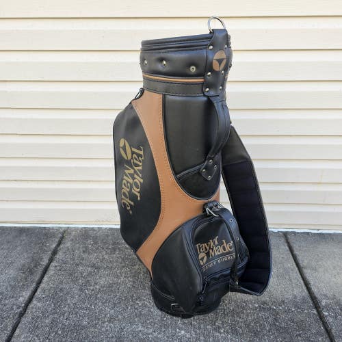 Vintage TaylorMade Burner Bubble Brown Leather Golf Bag Staff Cart Carry Strap