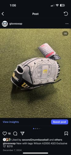 2025 Wilson Pitcher's RH A2000 Baseball Glove 12" (New)