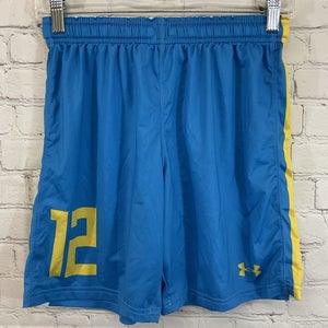 Under Armour 80185 Youth Athletic "12" Shorts Light Blue Yellow White Large