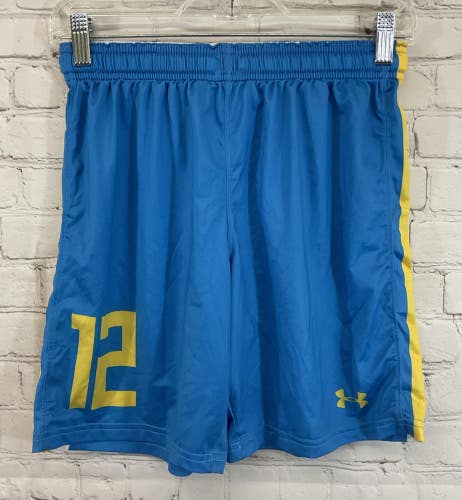 Under Armour 80185 Youth Athletic "12" Shorts Light Blue Yellow White Large