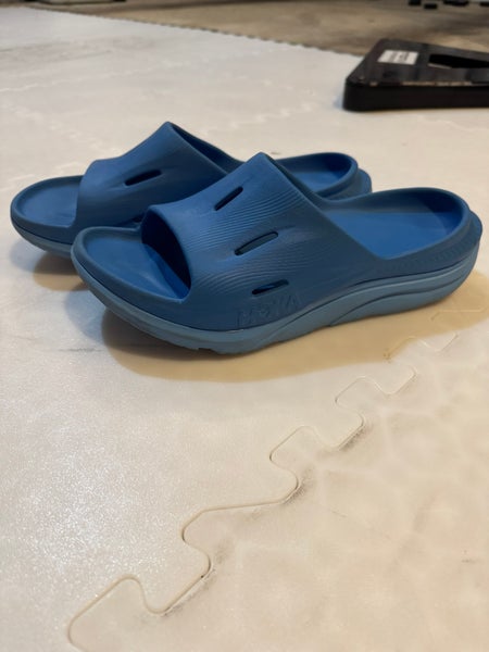 HOKA Ora recovery slide Unisex M 10.0 (W 11.0) Adult Sandals (Used) “COASTAL SKY ALL ABOARD” blue