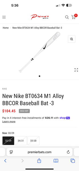 Nike Aero M1 BBCOR Certified Bat (-3) 30 oz 33" (Used)