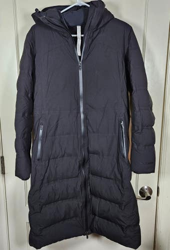 Lululemon Down Puffer Parka Women 10 Black Sleet Street Long Jacket Black W4BDJS