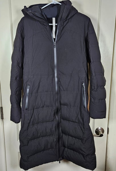Lululemon Down Puffer Parka Women 10 Black Sleet Street Long Jacket Black W4BDJS
