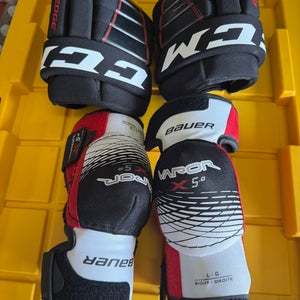 Junior Large Bauer Vapor X 5.0 Elbow Pads (New) + lightly used CCM 13” gloves - starter set protect