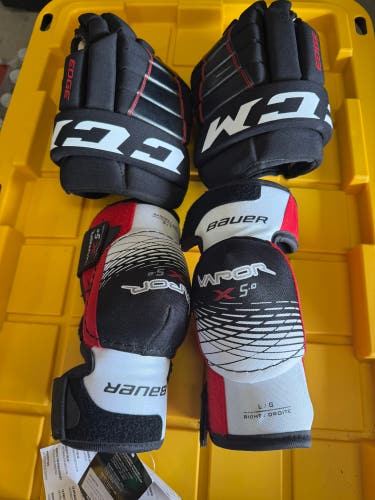 Junior Large Bauer Vapor X 5.0 Elbow Pads (New) + lightly used CCM 13” gloves - starter set protect