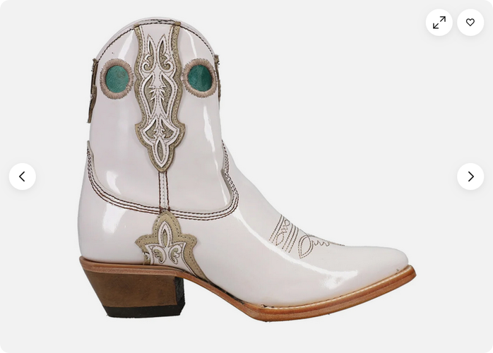 CORRAL Women's White Patent Leather Overlay Embroidery And Pullholes Booties 7.5