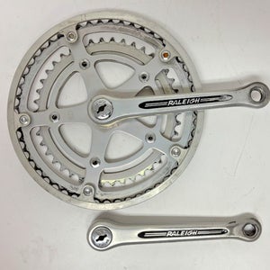 Vintage Raleigh SR Suntour 165mm 52/42 Silver Aluminum Double Crankset +Caps