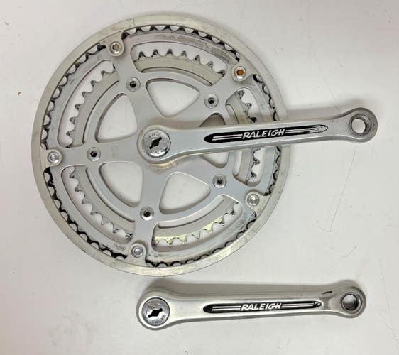Vintage Raleigh SR Suntour 165mm 52/42 Silver Aluminum Double Crankset +Caps