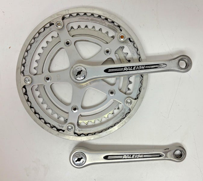Vintage Raleigh SR Suntour 165mm 52/42 Silver Aluminum Double Crankset +Caps