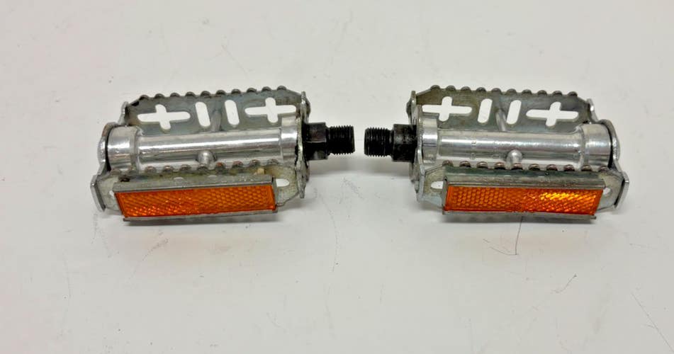 Vintage Atom 440 Silver Steel Rat Trap Platform Pedals w/Refectors France