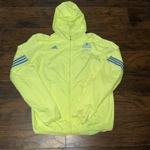 Boston Marathon 2019 Adidas Running Rain Race Zip Up Jacket Neon Yellow Sz Small
