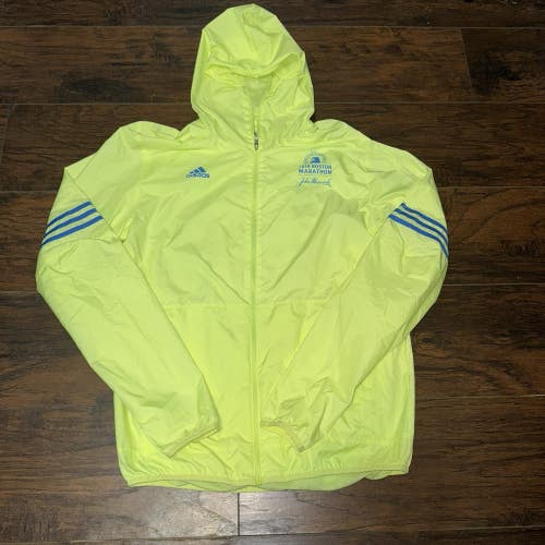 Boston Marathon 2019 Adidas Running Rain Race Zip Up Jacket Neon Yellow Sz Small