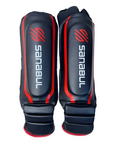 Used Sanabul Martial Arts Shin Pads Black And Red S/M 11835-S000197907