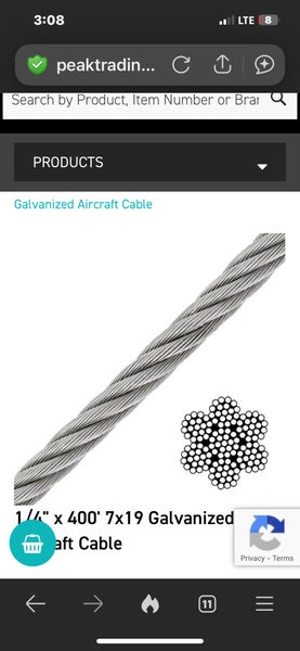 (New)1/4” galvanized aircraft cable for making your own outdoor batting cages or zip line