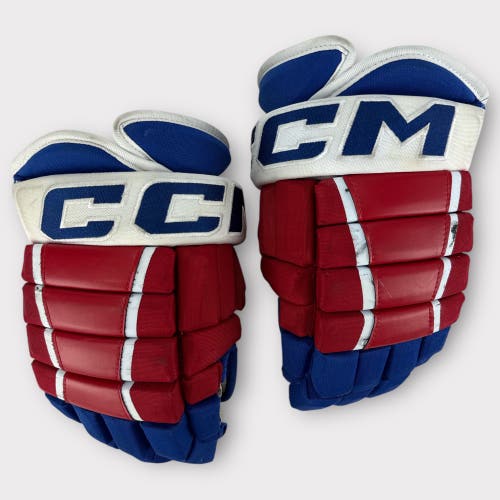 Pro Stock Used 13" CCM 4-Roll Rochester Americans Hockey Gloves