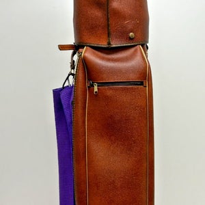 Vintage Fuqua Ajay Brown Leather Shoulder Carry Golf Club Bag w/Head Cover GREAT