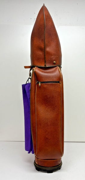 Vintage Fuqua Ajay Brown Leather Shoulder Carry Golf Club Bag w/Head Cover GREAT