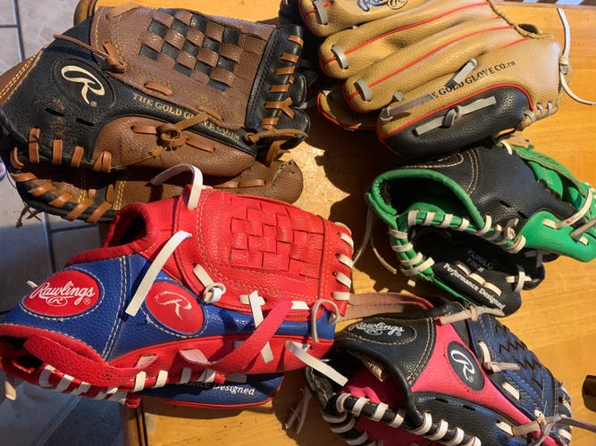 Rawlings RH Baseball Gloves Used 5 Pack