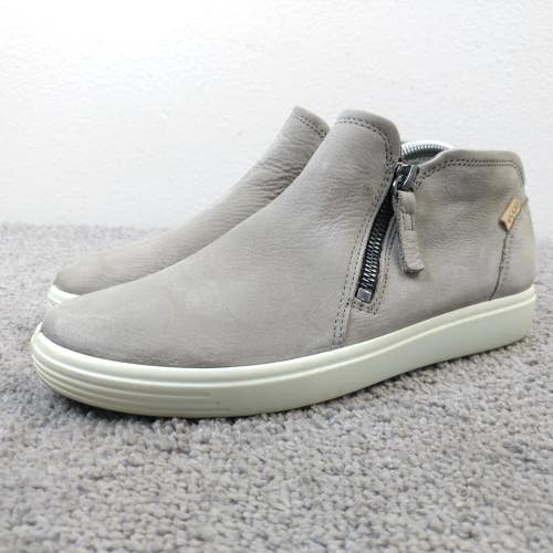 ECCO Soft 7 Low Booties Womens Size 6.Gray Nubuck Side Zip Ankle Boots Shoes