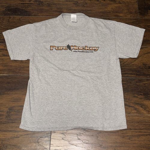 Pure Hockey  Vintage Sportswear Hockey Store Graphic Gray Logo Tee Shirt Size Lg