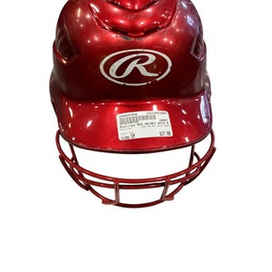 Used Rawlings RED HELMET WITH MASK Batting Helmet w/Mask Red SM 11884-S000047936