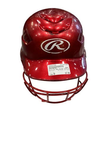 Used Rawlings RED HELMET WITH MASK Batting Helmet w/Mask Red SM 11884-S000047936