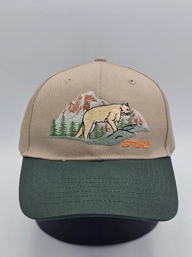 NEW Vintage Mountain Lion Stihl Nature 2005 Promo Hat Cap Vtg Beige Strapback