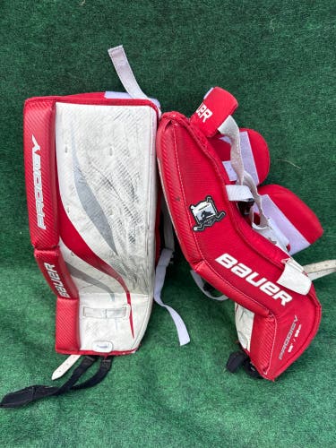 Red & White Youth Bauer Prodigy Goalie Leg Pads (Used) | 22”