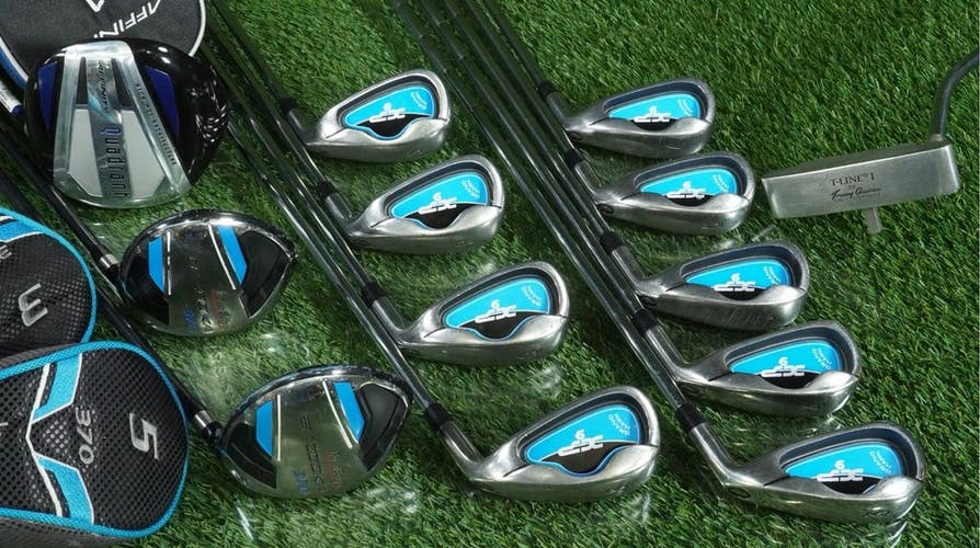 MENS GOLF SET 13pc. AFFINITY 1W, TOUR EDGE 3W,5W, XP 9 3-PW,SW,PUTTER STIFF RH