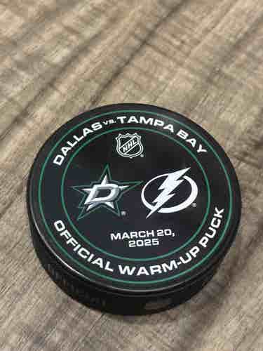 NHL Official Warm Up Hockey Puck Dallas Stars vs Tampa Bay Lightning March 20, 2025