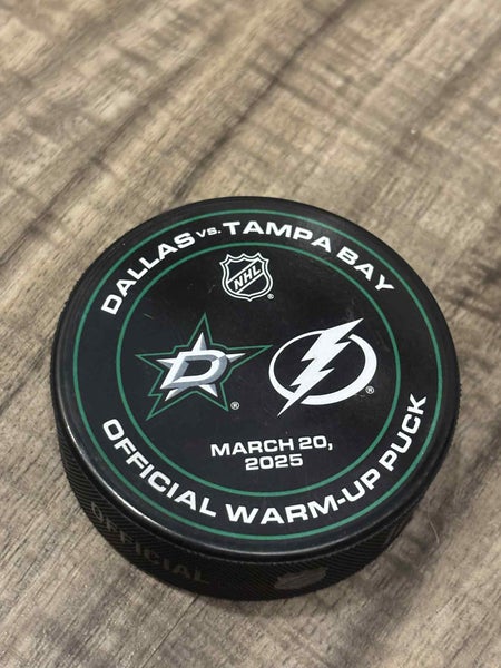 NHL Official Warm Up Hockey Puck Dallas Stars vs Tampa Bay Lightning March 20, 2025