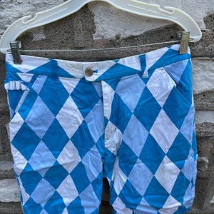 Royal & Awesome Shorts Mens Blue White Golf Argyle Preppy Caddie Diamond Loud 34