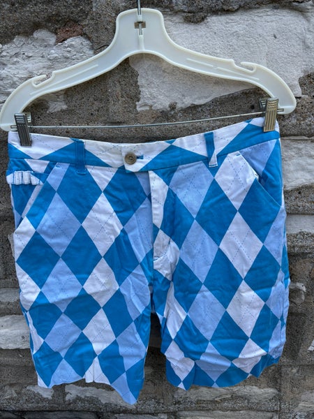 Royal & Awesome Shorts Mens Blue White Golf Argyle Preppy Caddie Diamond Loud 34