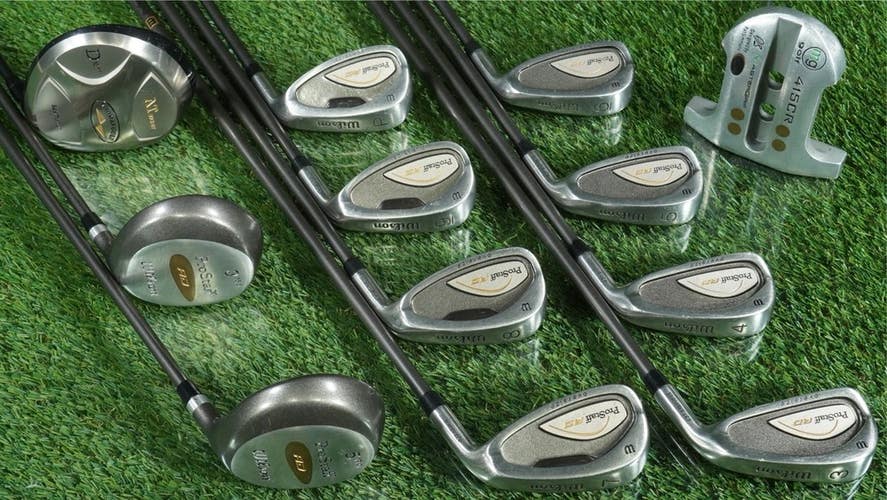 MENS 12pc. CUSTOM GOLF SET, WILSON PRO STAFF AD 3-PW,1W,3W,5W,PUTTER RH ~ WOW!!