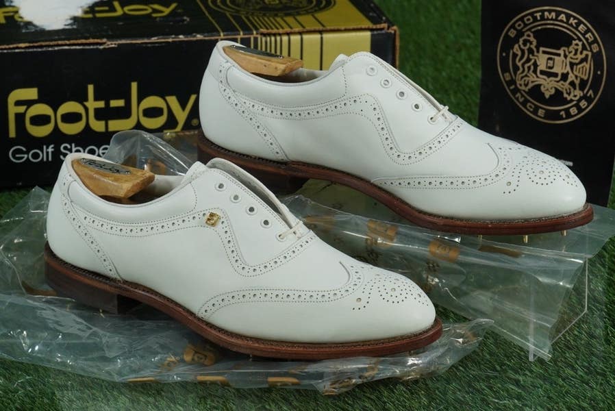 希少 ヴィンテージ フットジョイクラシック ウイングチップシューズ 茶 USA FOOTJOY CLASSICS WINGTIP GOLF SHOES MENS 9.5D, WHITE ~ 56911 ~ NEW