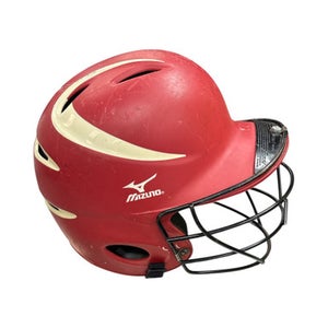 Used Mizuno 6 1/2 - 7 1/4 Batting Helmet w/Mask Red MD 11862-S000090731