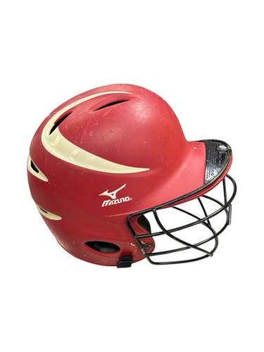 Used Mizuno 6 1/2 - 7 1/4 Batting Helmet w/Mask Red MD 11862-S000090731