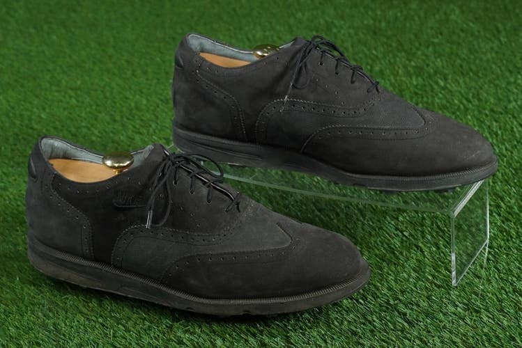 VINTAGE NIKE AIR GOLF SHOES MENS 10, WING TIP BLACK OUT ~ 930810ST
