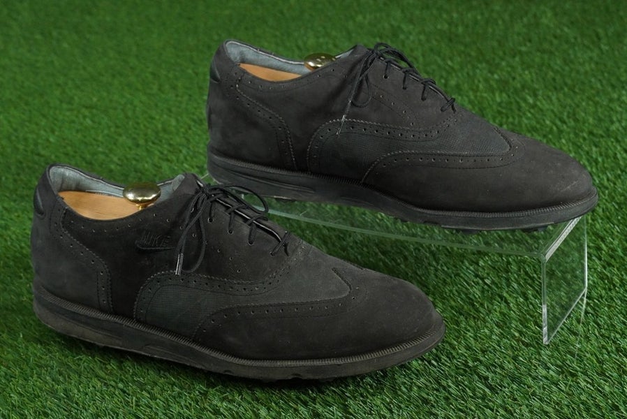 VINTAGE NIKE AIR GOLF SHOES MENS 10, WING TIP BLACK OUT ~ 930810ST